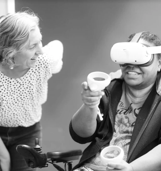 A person in a Meta Quest VR headset taking part in the Mayo Clinic VR training