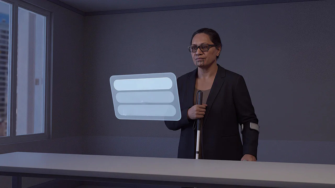 An incident controller waits for a decision. A first person VR training scenario for government and public sector, seen through the headset.