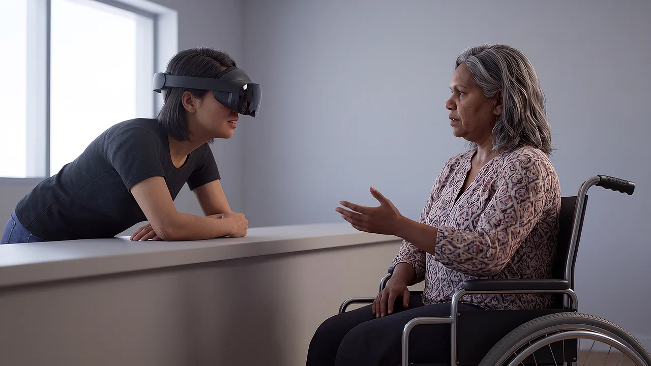 A permits officer hears about a home renovation. A VR training scenario for government and public sector.
