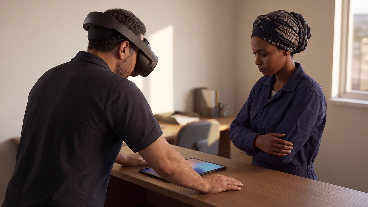 A shutdown planner and maintenance supervisor review plans. A VR training scenario for mining and resources.