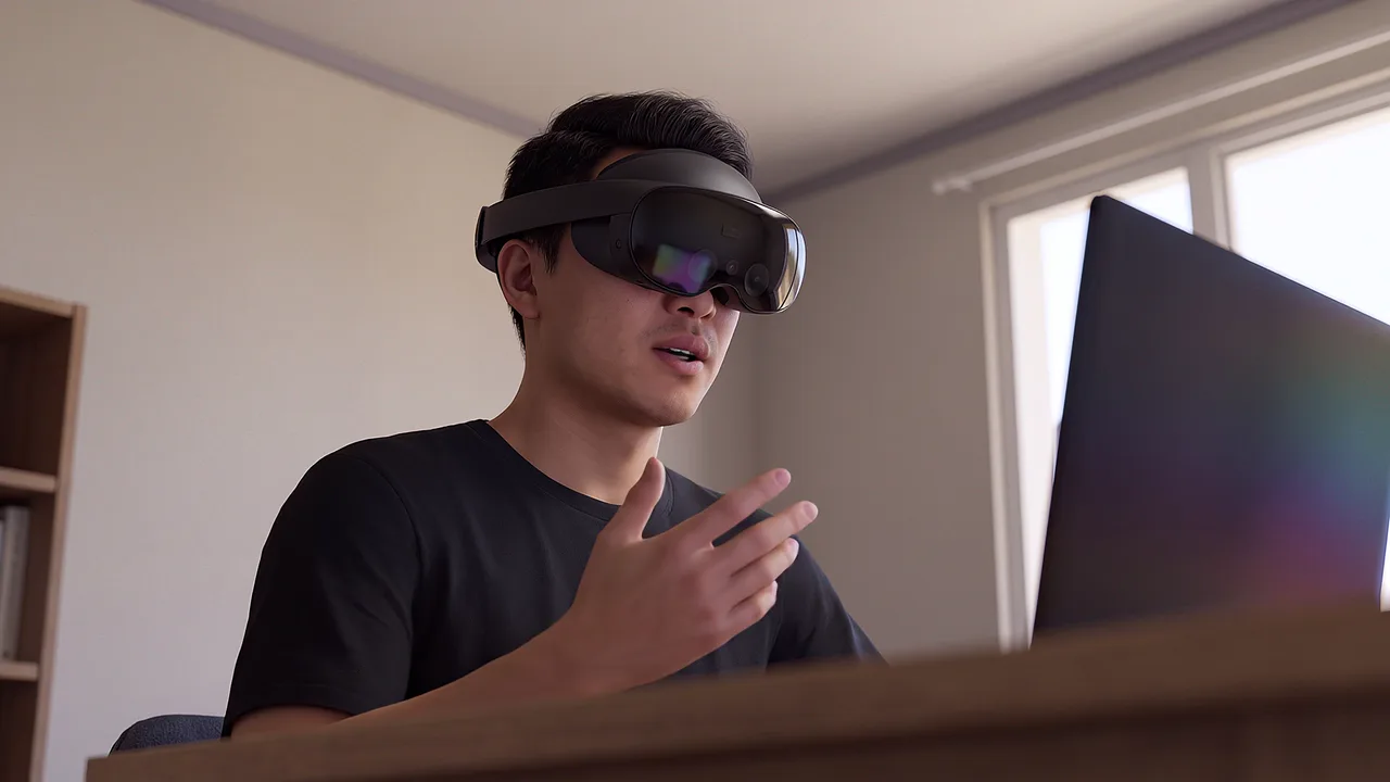 An employee meets a remote colleague from home. A VR training scenario for cross-sector.