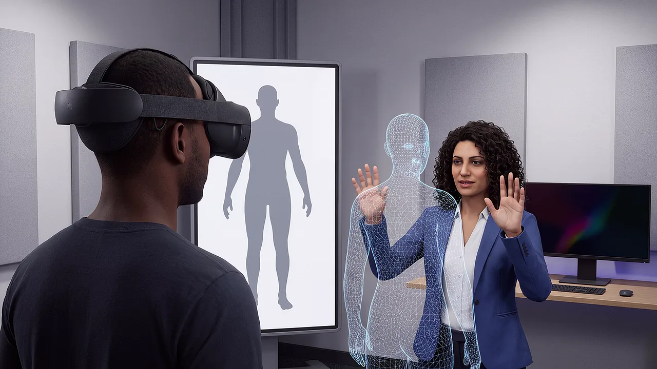 A visitor greets a generic digital silhouette.