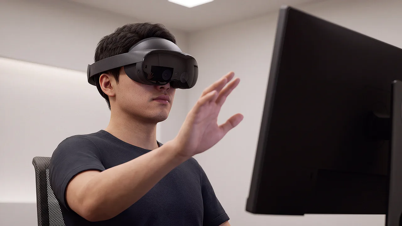 A headset-wearing practitioner raises a hand to begin. An AI roleplay scenario for AI roleplay and practice.
