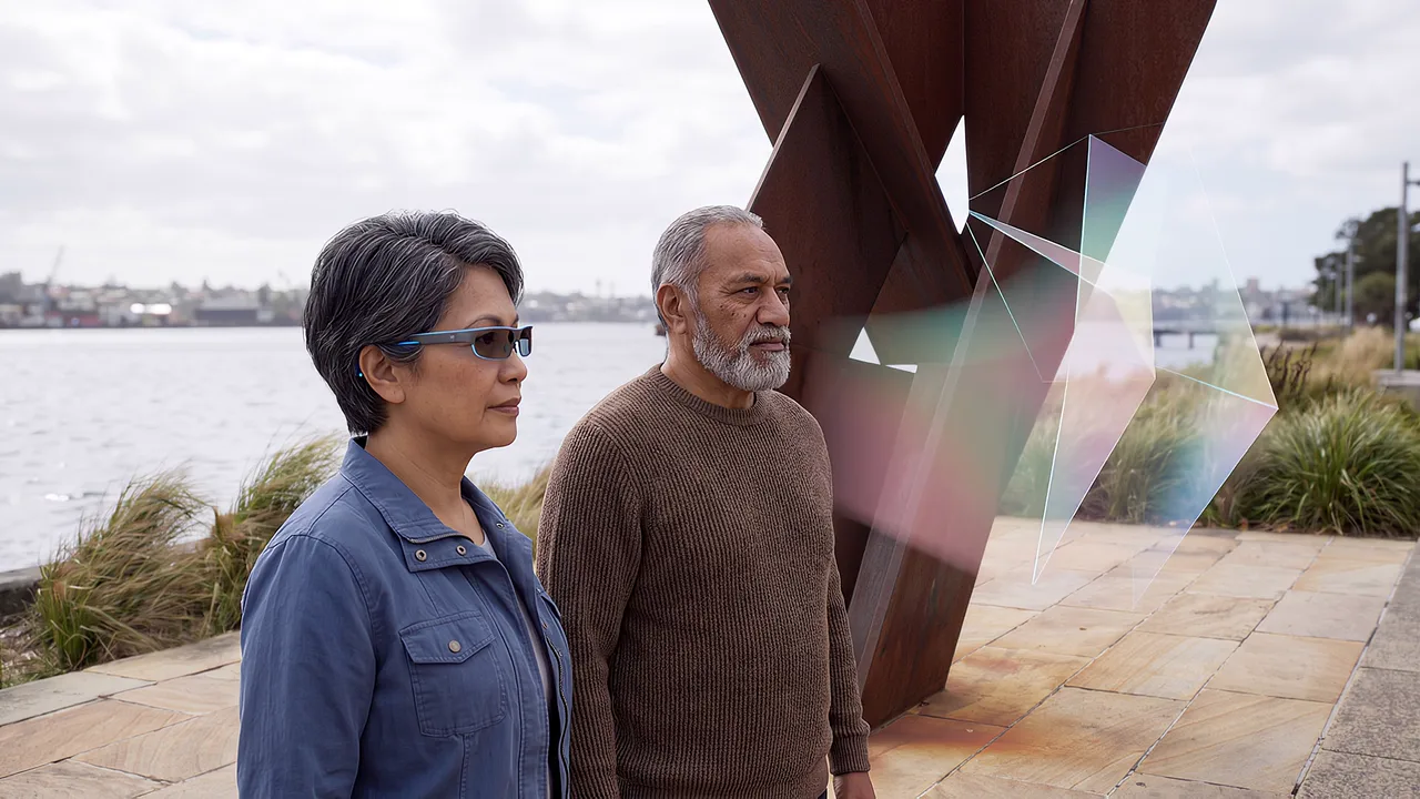 Translucent planes beside harbour water. A VR training scenario for mixed reality.