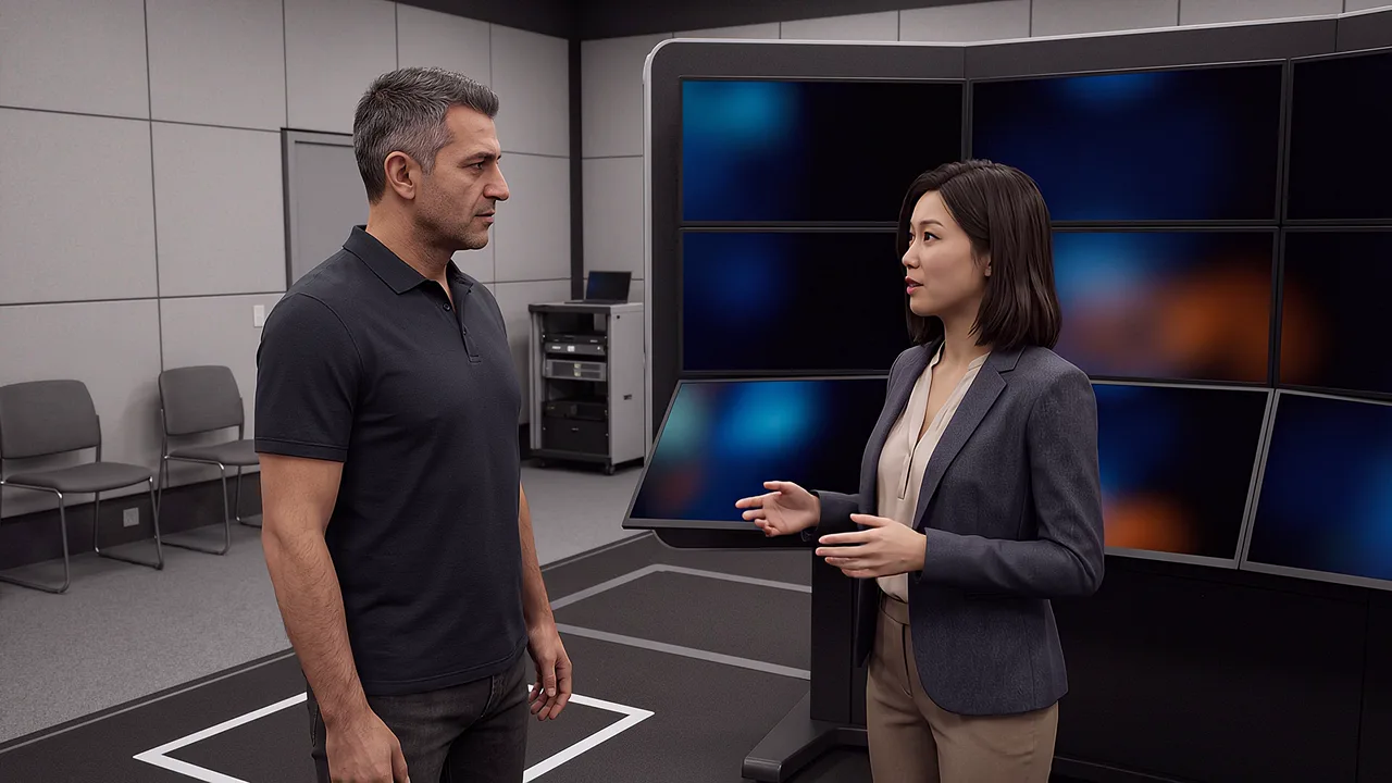 Two people discuss an immersive station. A rapid prototyping scenario for fast builds, from idea to working product.