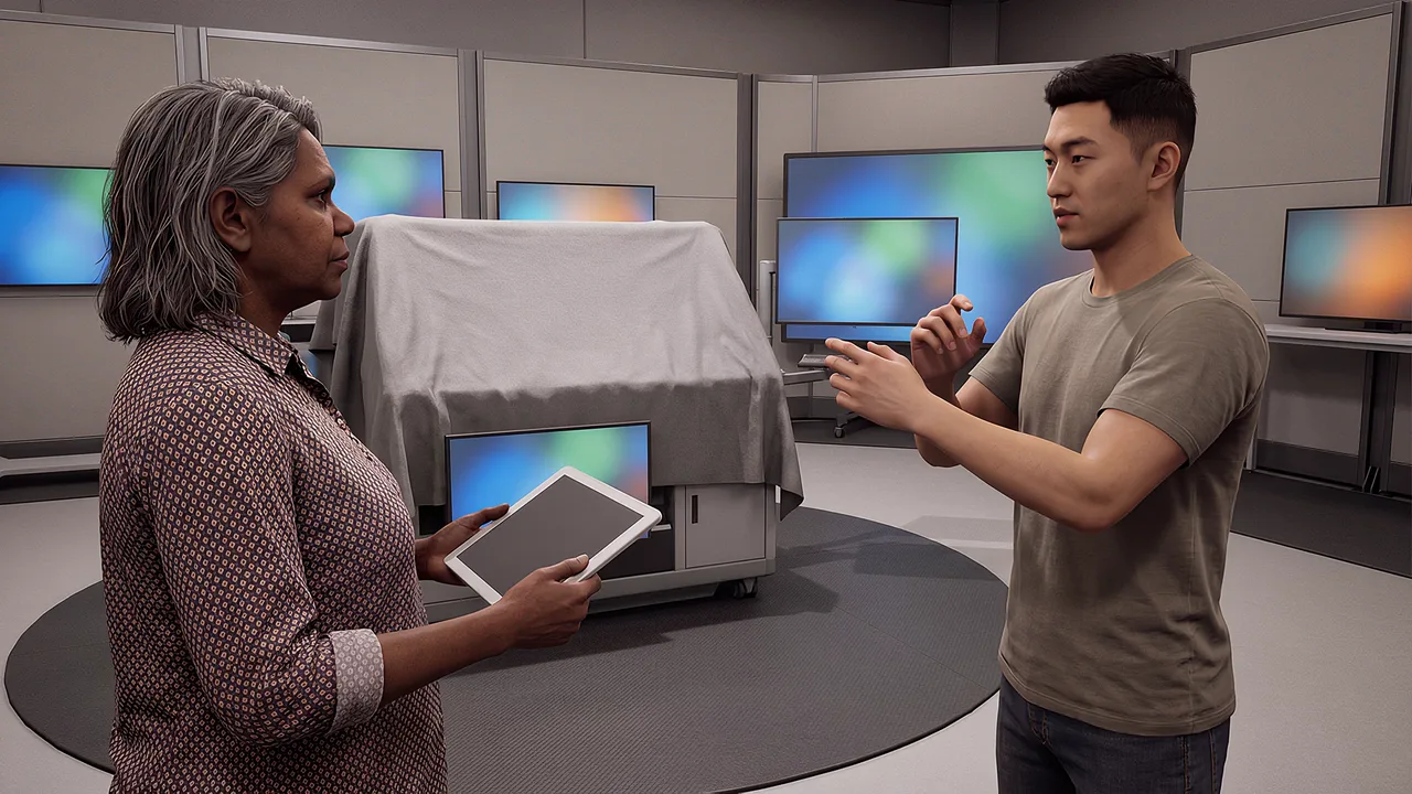Two participants mirror a workshop gesture. A rapid prototyping scenario for fast builds, from idea to working product.
