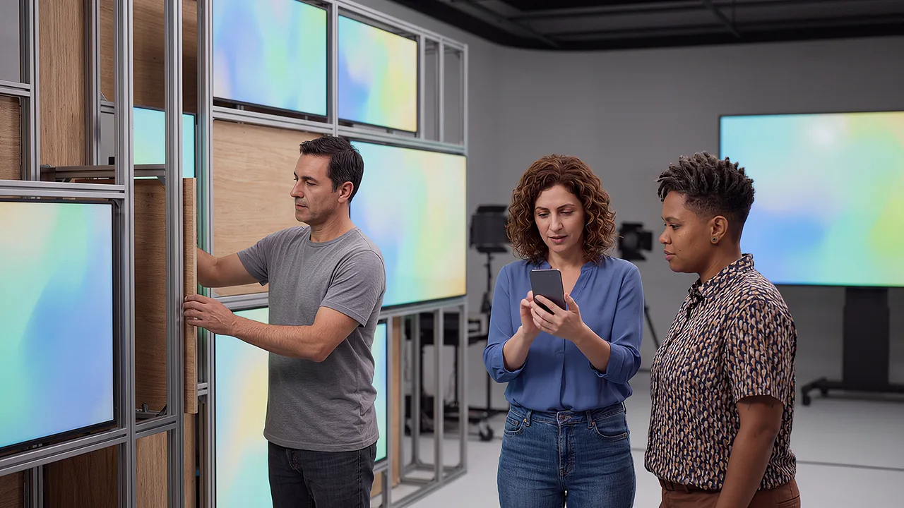 Three reviewers use a phone beside lights. A rapid prototyping scenario for fast builds, from idea to working product.