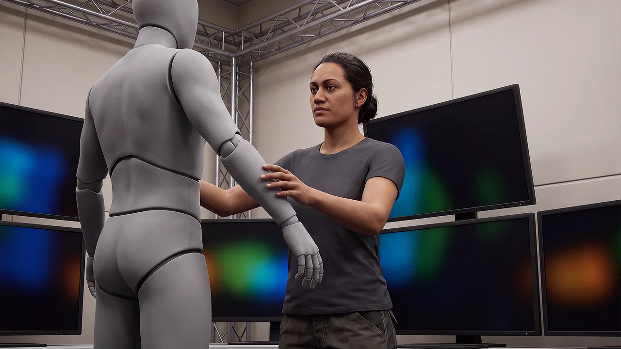 A builder adjusts an untextured figure. A rapid prototyping scenario for fast builds, from idea to working product.