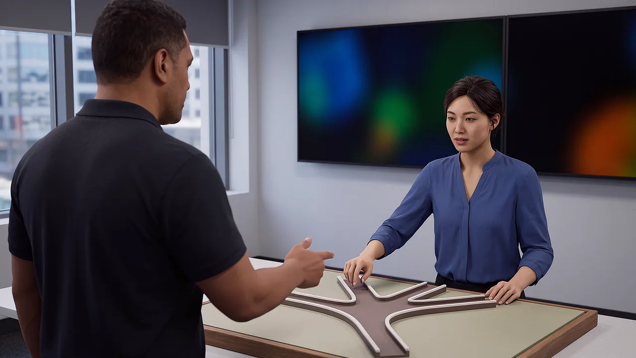 A learner moves a marker through a model. A VR training scenario for AI and XR.