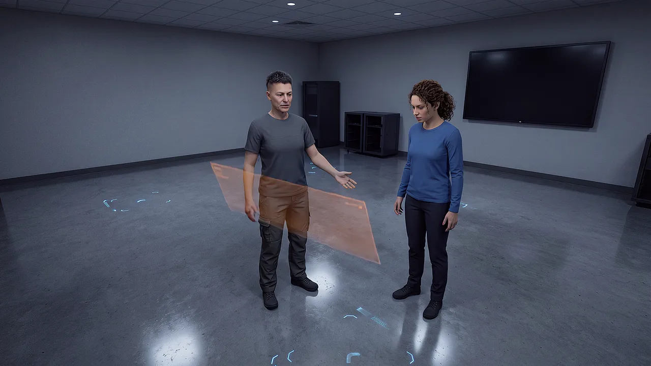 People observe an overlay near a marker. A VR training scenario for what is augmented reality.