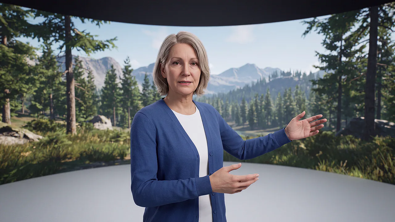 A facilitator stands at the centre of a fixed scene. A VR training scenario for what is virtual reality.