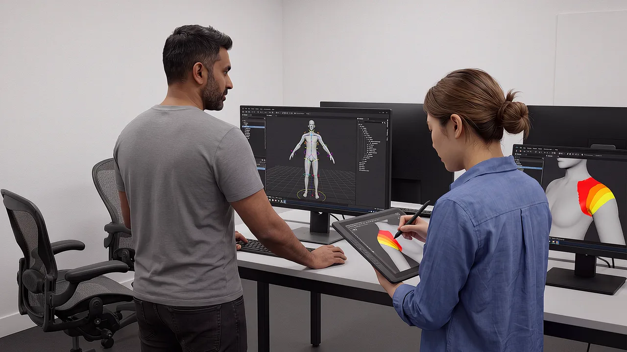 Rigging a character across screen and tablet.