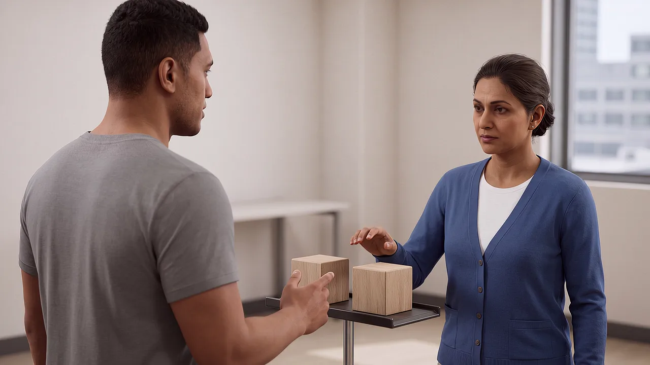 A learner selects a VR role-play object. A VR training scenario for virtual reality training and simulation.
