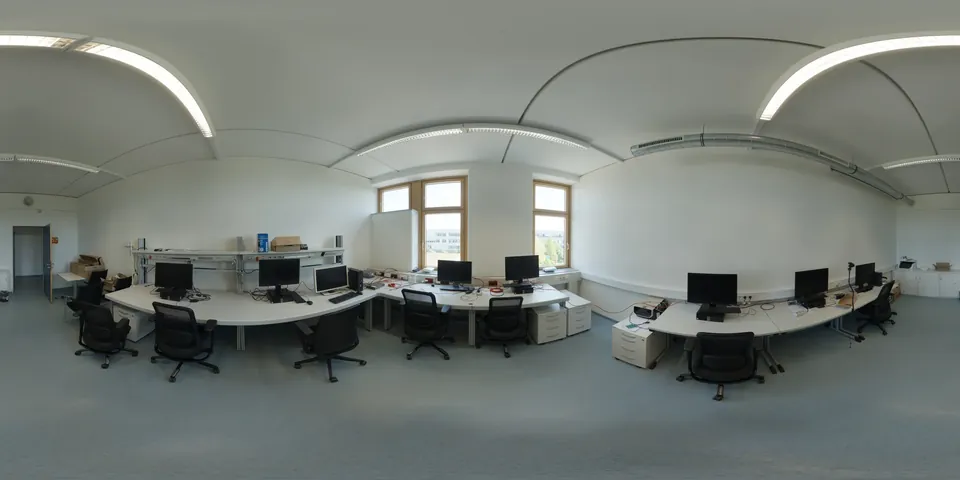 A quiet indoor room. The whole 360 sphere of the scene unwrapped into one wide strip, as the viewer stores it.