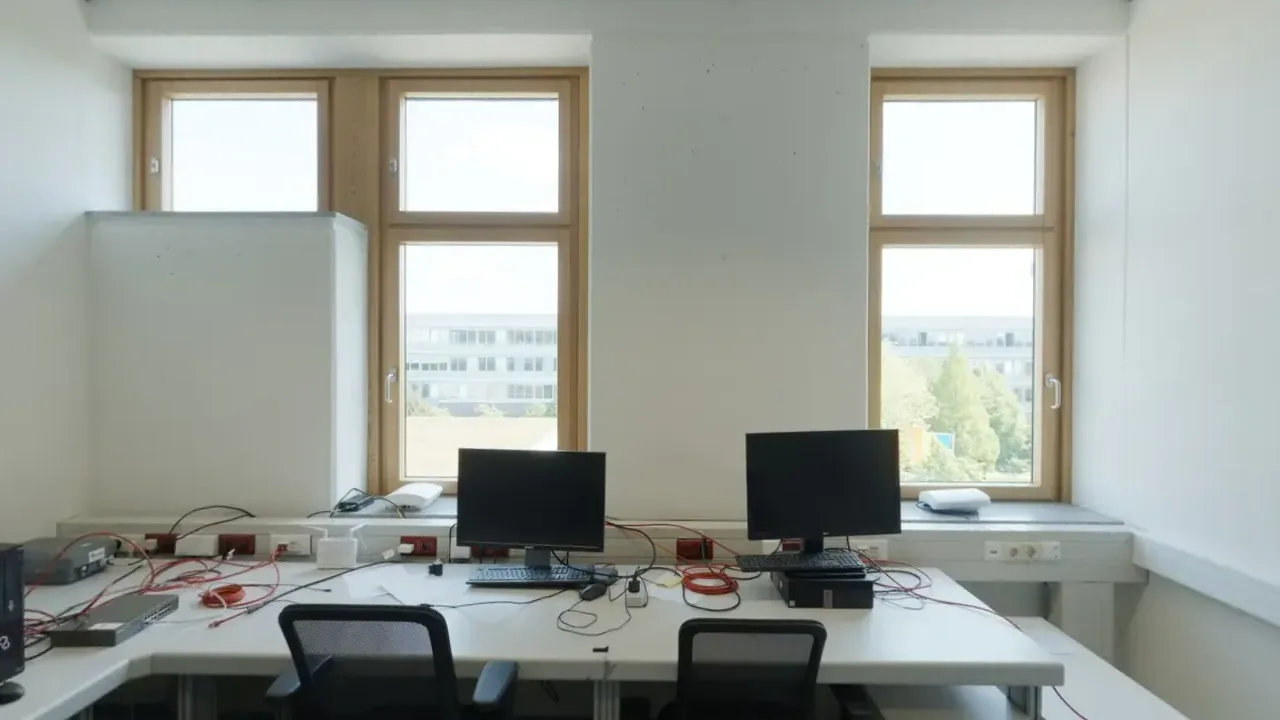 A quiet indoor room. A looping 360 scene built as a Fast Builds 360 experience, shown flat.
