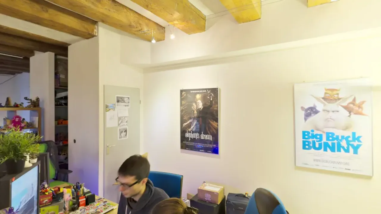 The Blender Institute interior. A looping 360 scene built as a Fast Builds 360 experience, shown flat.