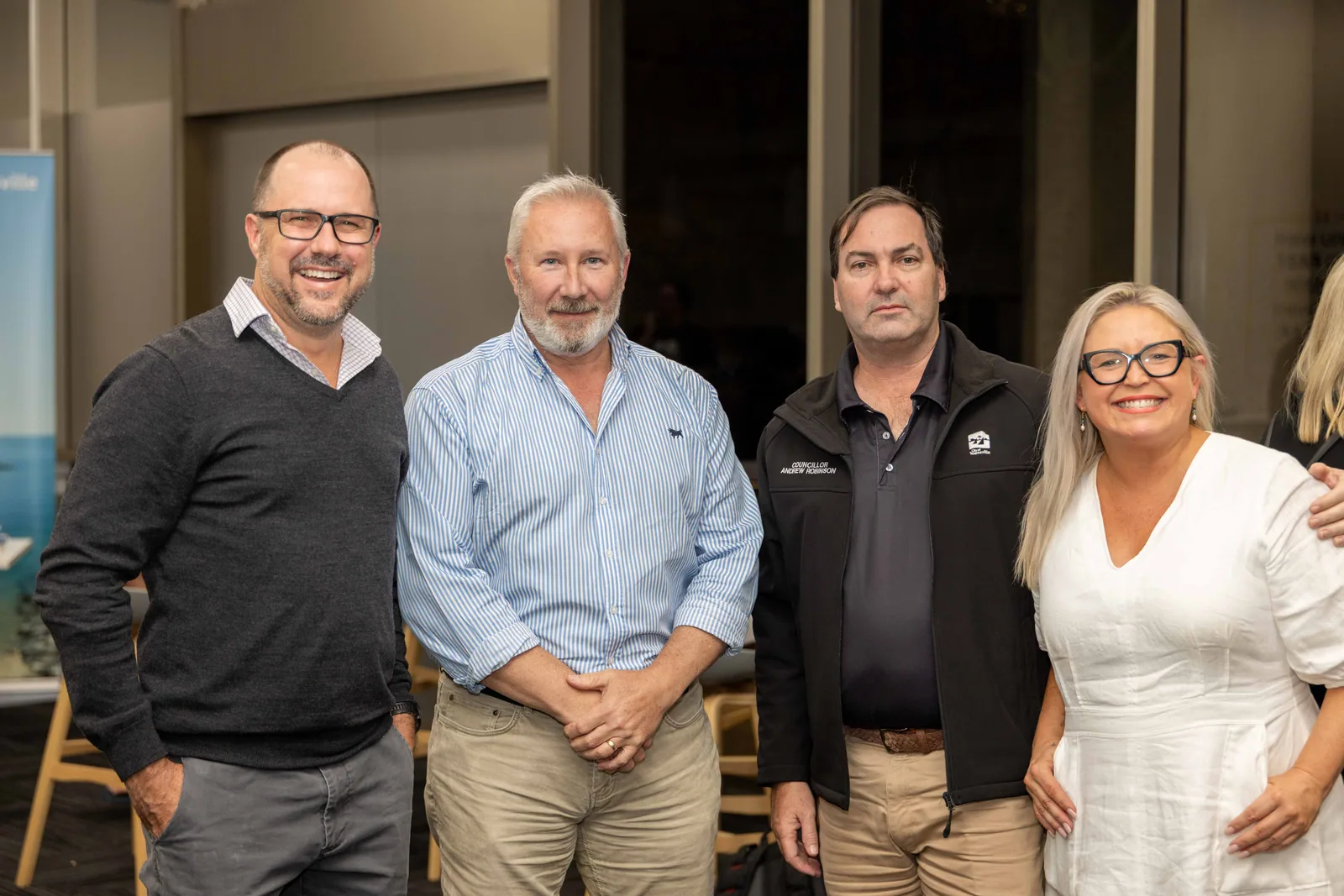 Four guests at the end of the evening. PTR VR Library public launch at Smart Precinct NQ, Townsville, 18 July 2024.