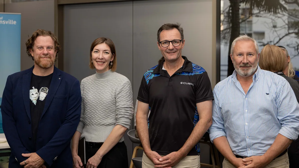 Four guests together before the talks. PTR VR Library public launch at Smart Precinct NQ, Townsville, 18 July 2024.
