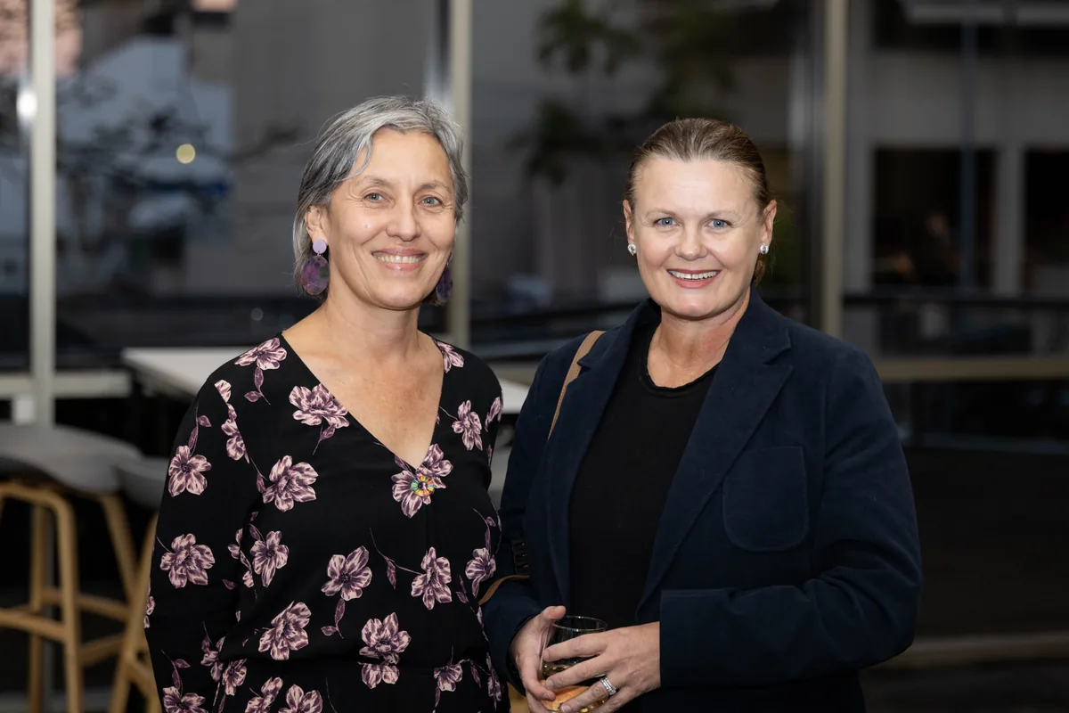 Leonie Sanderson with a guest at the launch. PTR VR Library public launch at Smart Precinct NQ, Townsville, 18 July 2024.