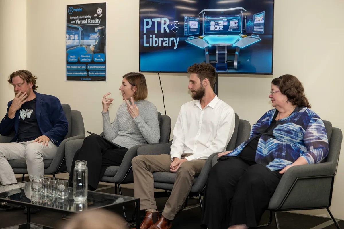 The panel listening to a question. PTR VR Library public launch at Smart Precinct NQ, Townsville, 18 July 2024.
