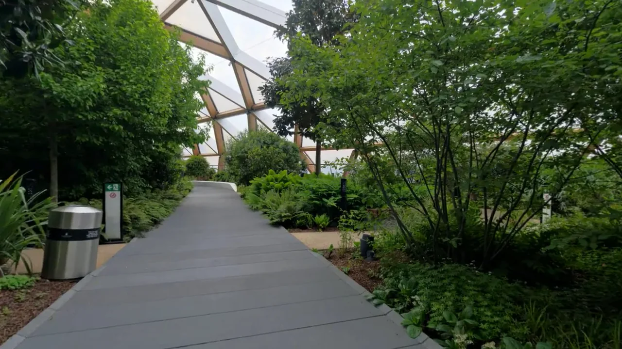 The PLAY lane on PTR Labs Demos: a slow moving view through three environments from the 360 Immersive Experience, a museum hall, a hospital room and a modern waterfront, animated from the experience's real 360 scenes