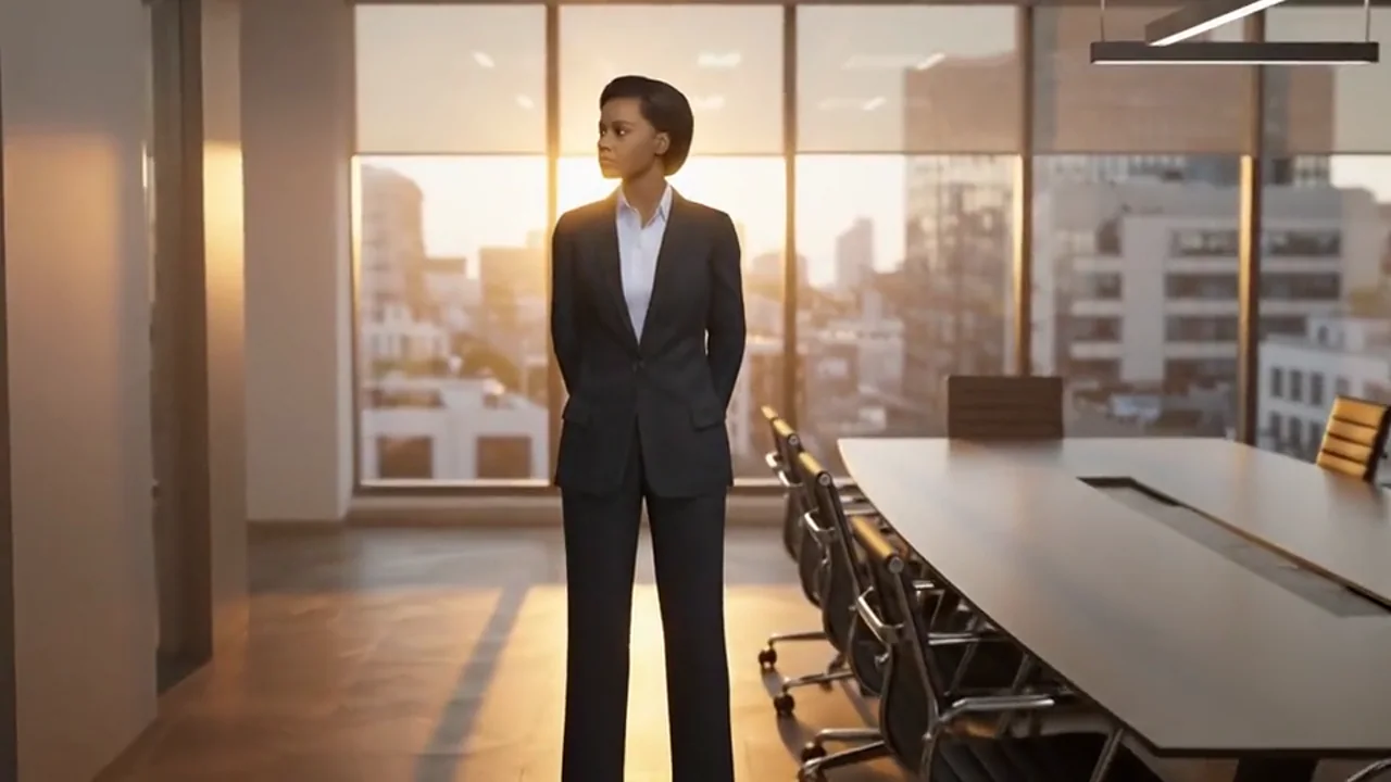 The PRACTICE lane on PTR Labs Demos: three of its roleplay characters shown one after another in cinematic office settings, a golden-hour boardroom, a customer lounge and a dusk meeting room