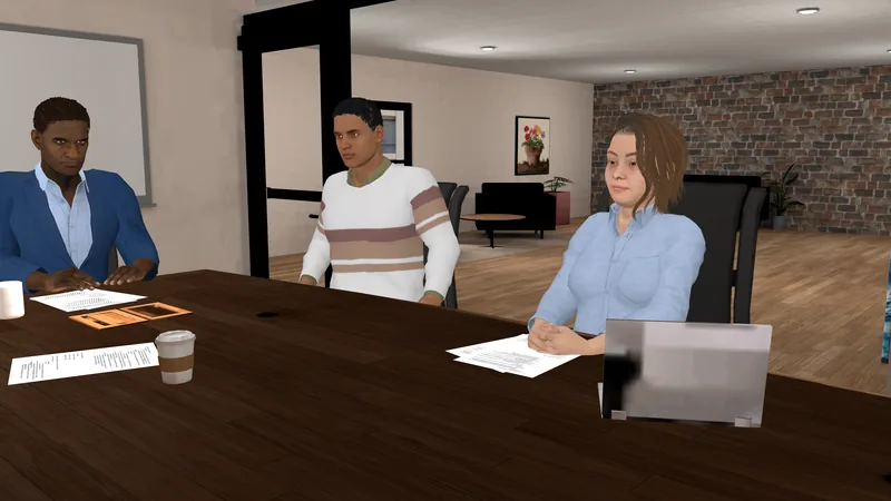 Inside MindShift's Glass Ceilings: a team meeting where a promotion is mocked.